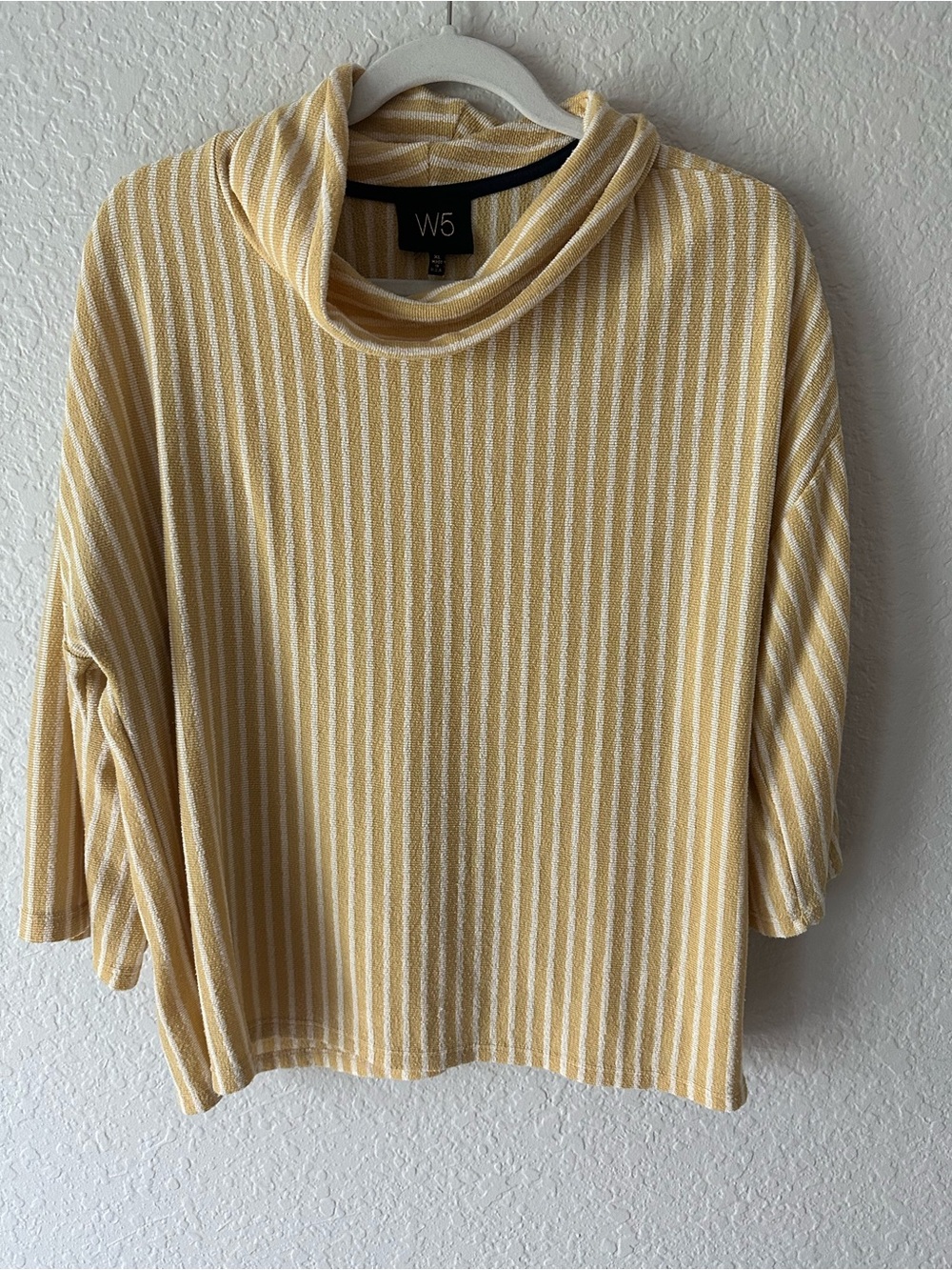 W5 Yellow & White Striped Cowl Neck Top - Relaxed Fit - Size XL